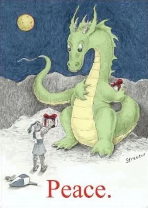 dragon and knight with gifts Peace H0351b.webp