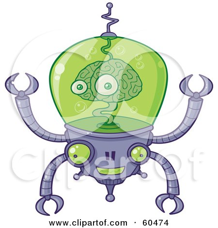 60474-Royalty-Free-RF-Clipart-Illustration-Of-A-Smiling-Brain-Robot-With-Pincers-And-The-Brain-Floating-In-Green-Liquid.jpg